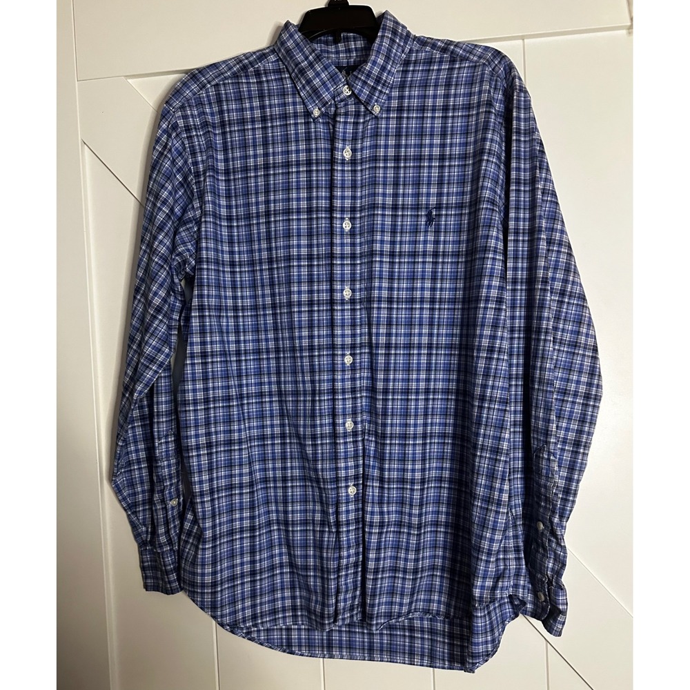 Mens Ralph Lauren Classic Fit Blue Plaid Button Down Shirt Size L - Picture 2 of 9